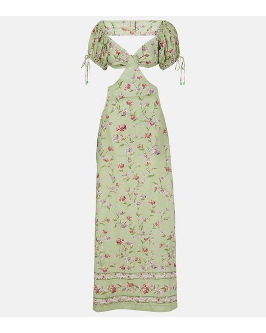 Agua Bendita Green Cielo Honeysuckle Floral Linen Maxi Dress