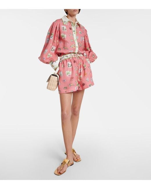 ALÉMAIS Pink Puff-Sleeve Printed Linen Shirt