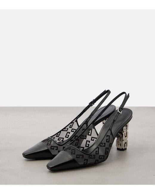 Givenchy Black G Cube Leather-Trimmed Mesh Slingback Pumps