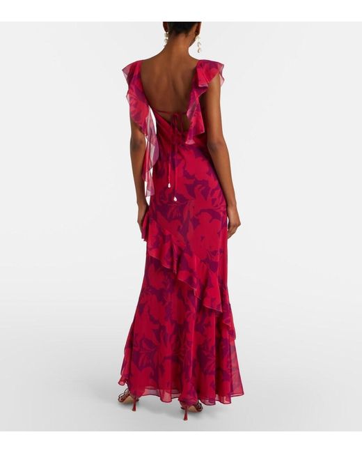 Self-Portrait Red Ruffled Floral Maxi Dress