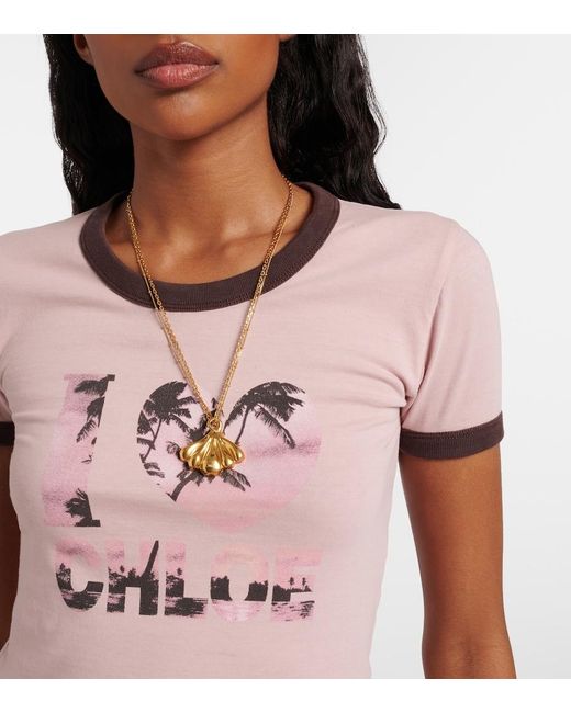 Chloé Pink Printed Cotton T-Shirt