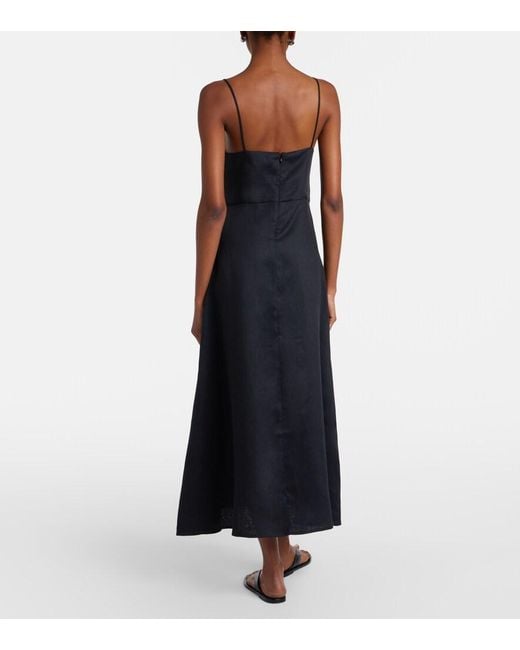 Asceno Black Ida Linen Midi Dress
