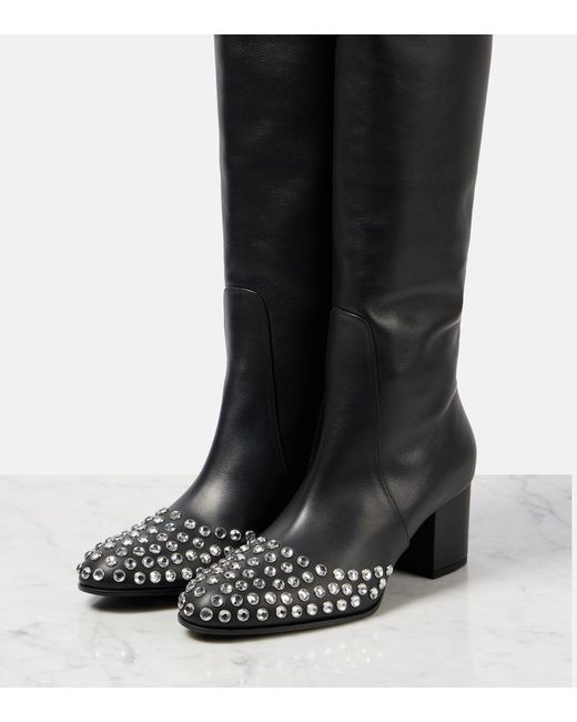 Alaïa Black 60 Studded Leather Over-The-Knee Boots
