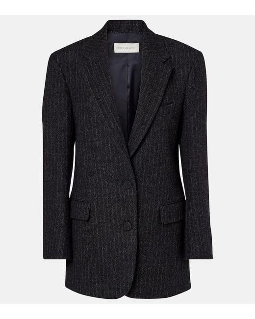 Dries Van Noten Black Pinstripe Wool Blazer