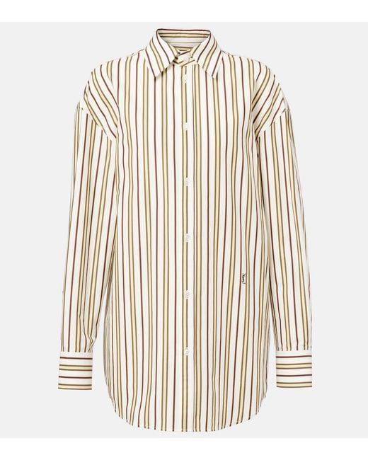 Saint Laurent Natural Cassandre Striped Cotton Poplin Shirt