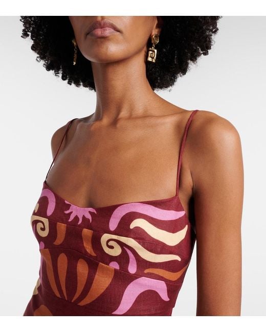 Cala De La Cruz Red Lucca Printed Linen Minidress