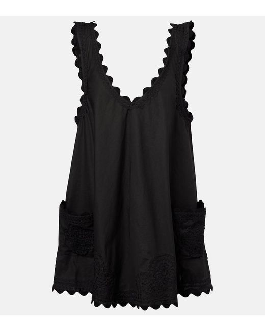 Juliet Dunn Black Besticktes Minikleid Aus Baumwollpopeline