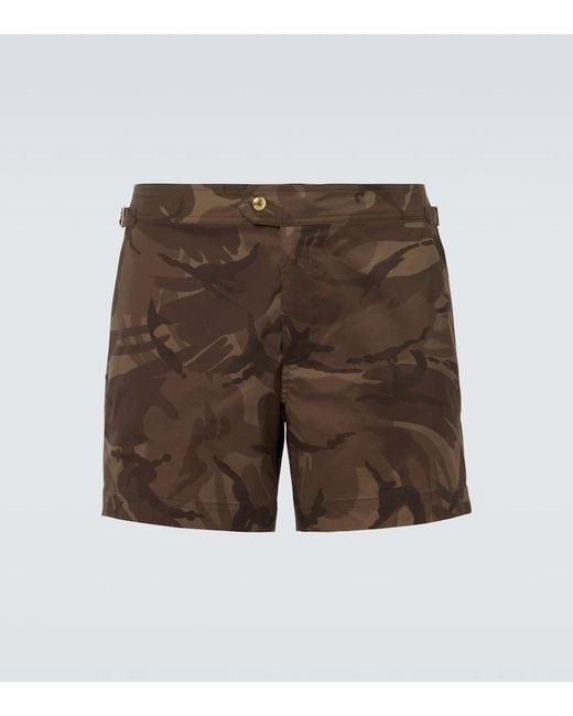 Tom Ford Brown Camouflage Swim Trunks for men