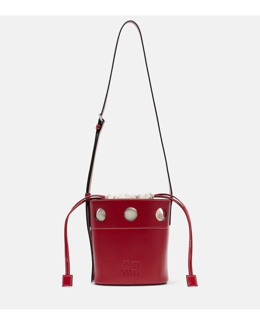 Miu Miu Red Cutout Leather Bucket Bag