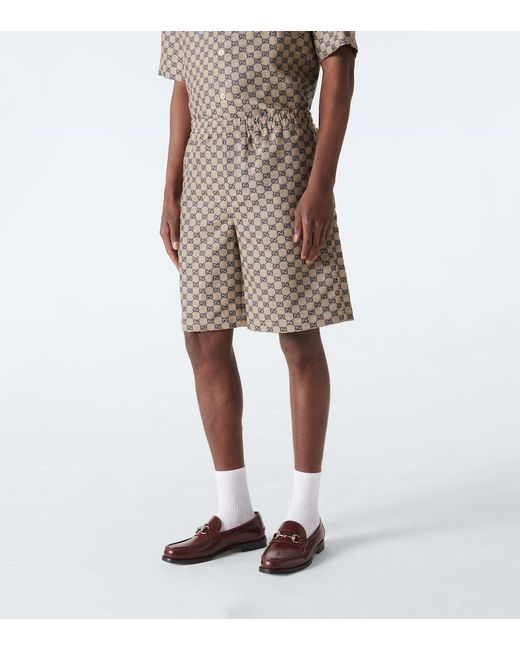 Gucci Natural Gg Linen-Blend Shorts for men