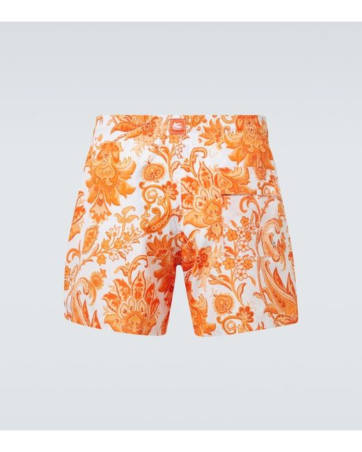 Etro Orange Paisley Swim Trunks for men