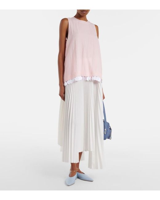 Plan C White Plisse Asymmetric Muslin Maxi Skirt