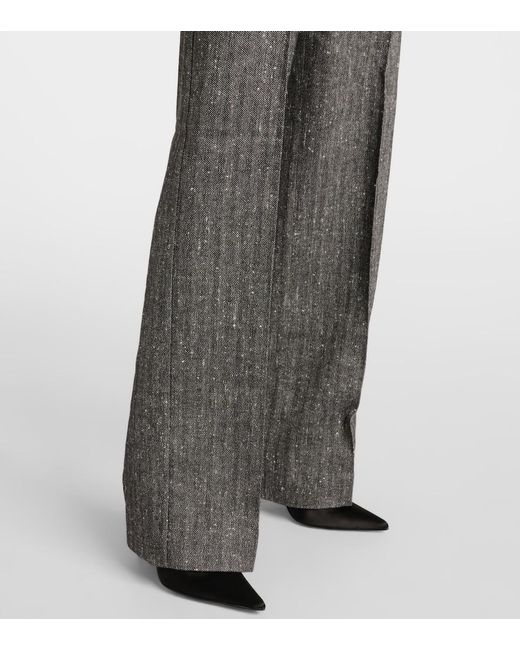 Dolce & Gabbana Gray High-Rise Wool-Blend Wide-Leg Pants