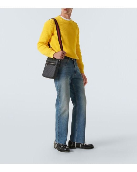 Gucci Black Gg Canvas Leather-Trimmed Crossbody Bag