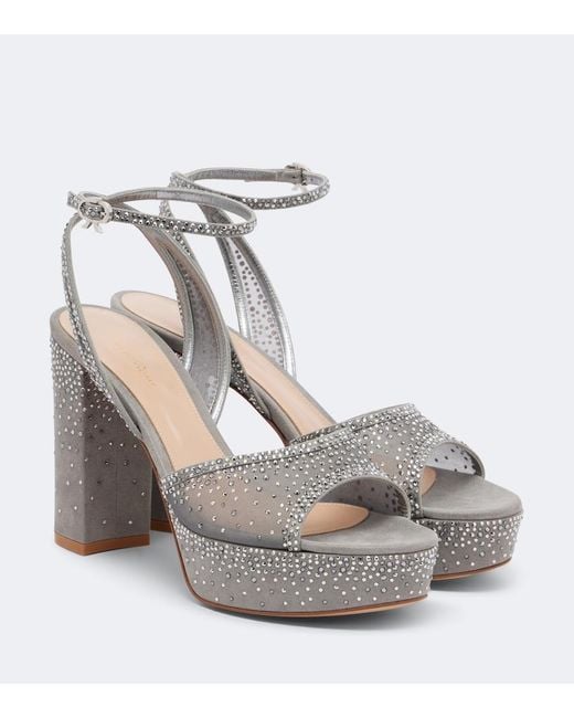 Gianvito Rossi Metallic Rania Embellished Organza Platform Sandals