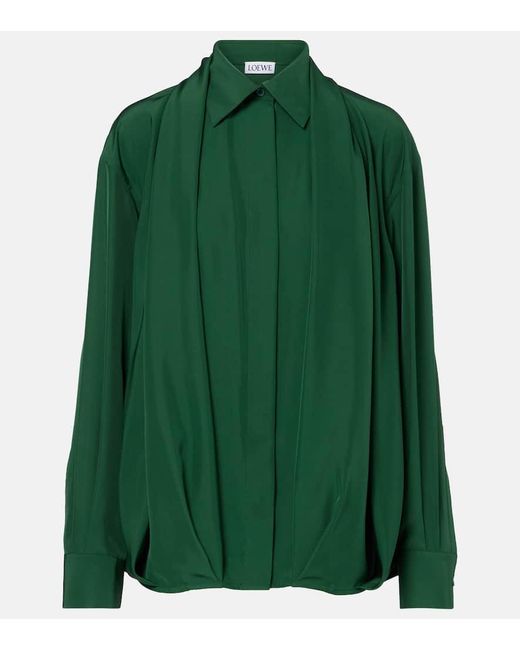 Camisa De Seda Drapeada Loewe de color Green