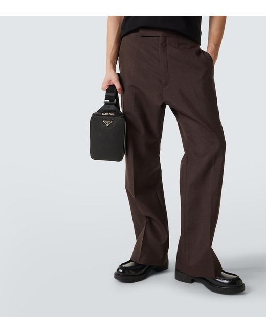 Prada Black Logo Leather Shoulder Bag for men