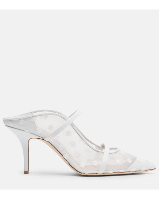 Malone Souliers White Maureen 70 Leather And Mesh Mules
