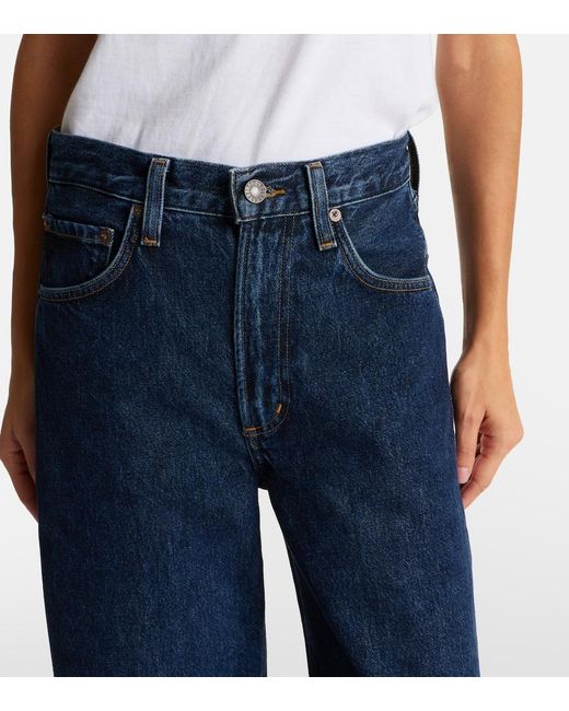 Agolde Blue Low Curve Cropped Mid-Rise Barrel-Leg Jeans