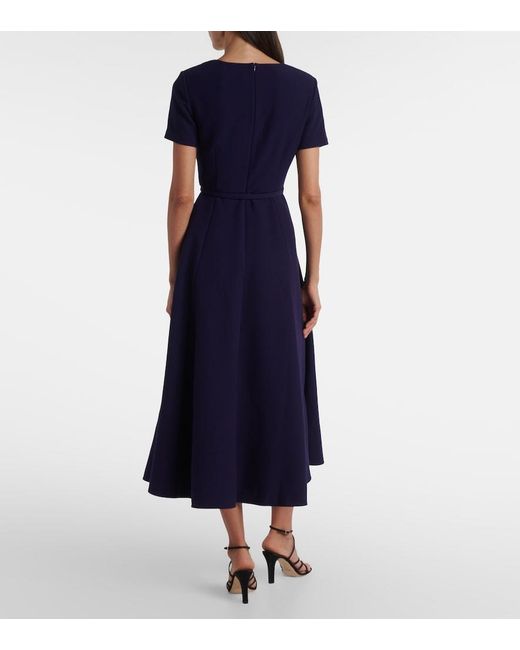 Roland Mouret Blue Asymmetric Belted Crepe Midi Dress