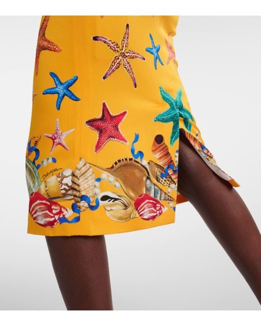 Dolce & Gabbana Orange Capri Printed Silk-blend Midi Skirt
