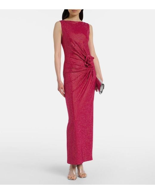 Roland Mouret Floral-Applique Embellished Gathered Maxi Dress