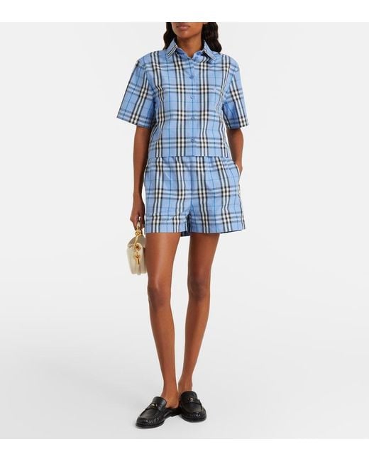Burberry Blue Check Cotton Shorts