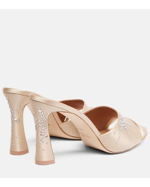 Malone Souliers Natural Roxanne 90 Embellished Satin Mules