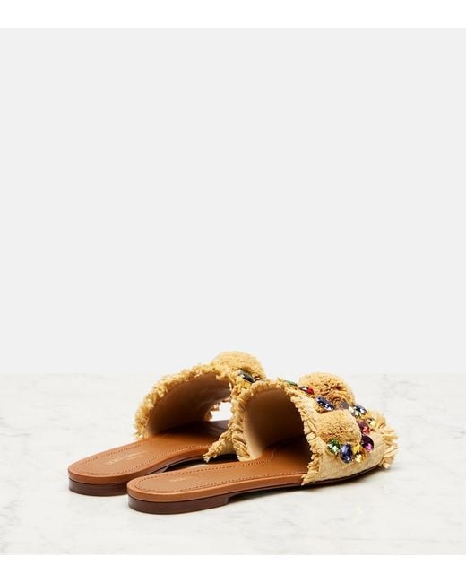 Dolce & Gabbana Brown Embellished Raffia-Effect Slides