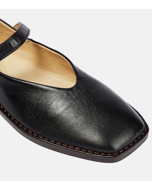 Lemaire Black Leather Mary Jane Ballet Flats