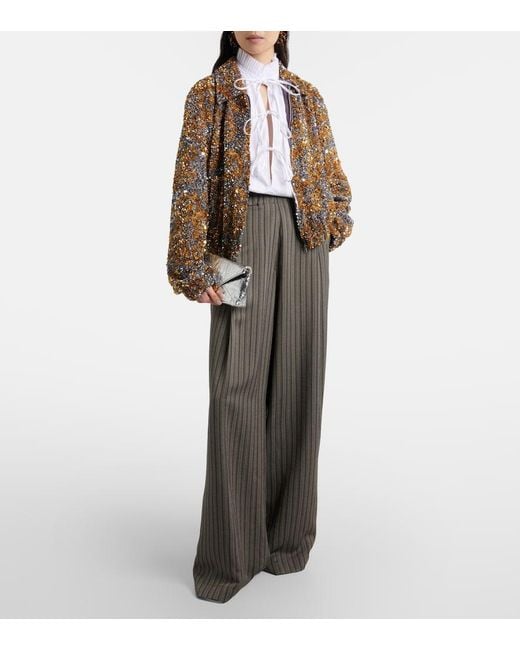 Dries Van Noten Brown Sequined Blouson Jacket