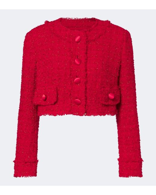 Dolce & Gabbana Red Cropped Cotton-Blend Tweed Jacket