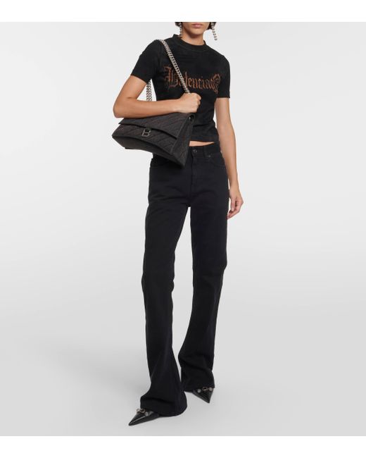 Balenciaga Black Crush Medium Denim Shoulder Bag