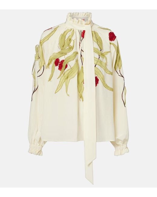 LaDoubleJ Metallic Cerere Embroidered Silk Blouse