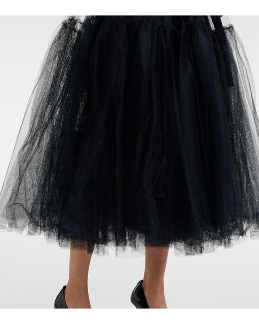 Erdem Black Bow-Detail Tulle Midi Skirt