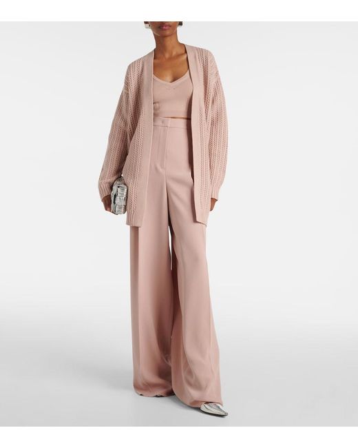 Max Mara Pink Belted Wool And Cashmere Cardigan