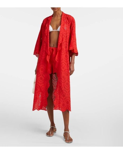 Poupette Red Broderie Anglaise Cotton Shorts