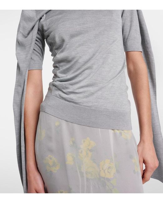 Acne Gray Draped Silk Jersey Top