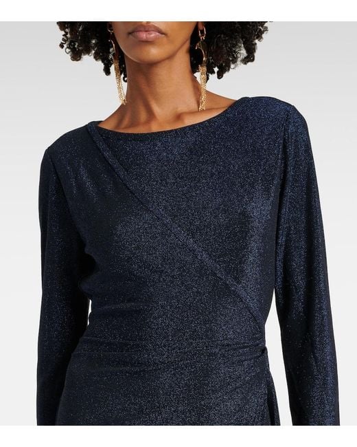 Diane von Furstenberg Blue Simona Lame Wrap Dress