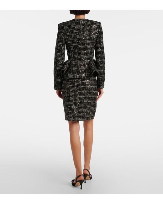 Safiyaa Black Tomomi Sequined Peplum Tweed Jacket