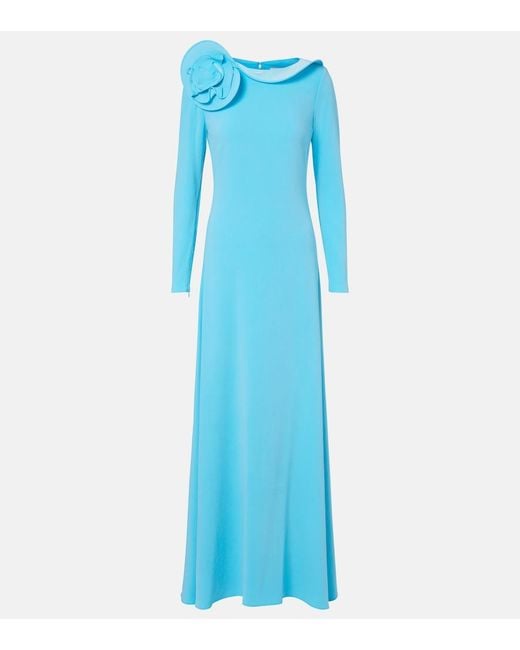 Roland Mouret Blue Floral-Applique Gown