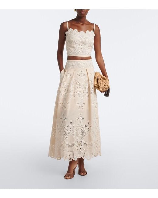 Elie Saab White Embroidered Scalloped Crop Top