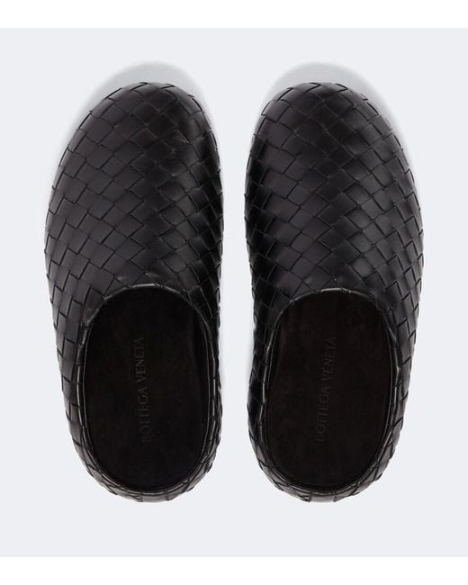 Bottega Veneta Black Klog Intrecciato Leather Mules for men