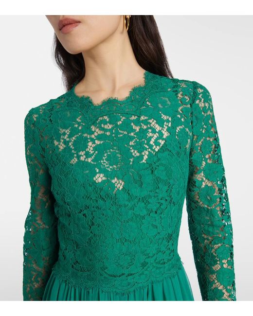 Dolce & Gabbana Green Long Chiffon And Lace Dress