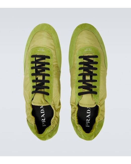 Prada Green Collapse Re-Nylon And Suede Sneakers for men