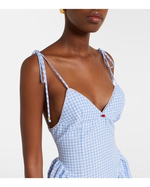 Bananhot Blue Paloma Gingham Cotton Poplin Maxi Dress