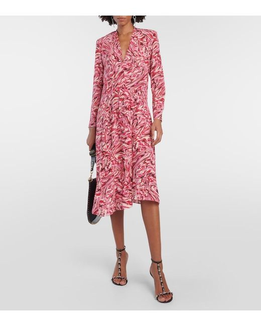 Isabel Marant Red Patel Printed Silk Midi Dress