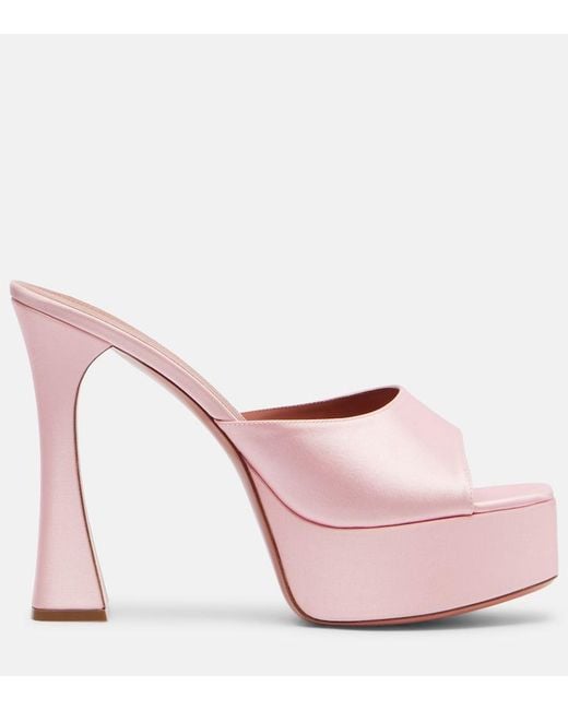 AMINA MUADDI Pink Dalida Satin Platform Mules