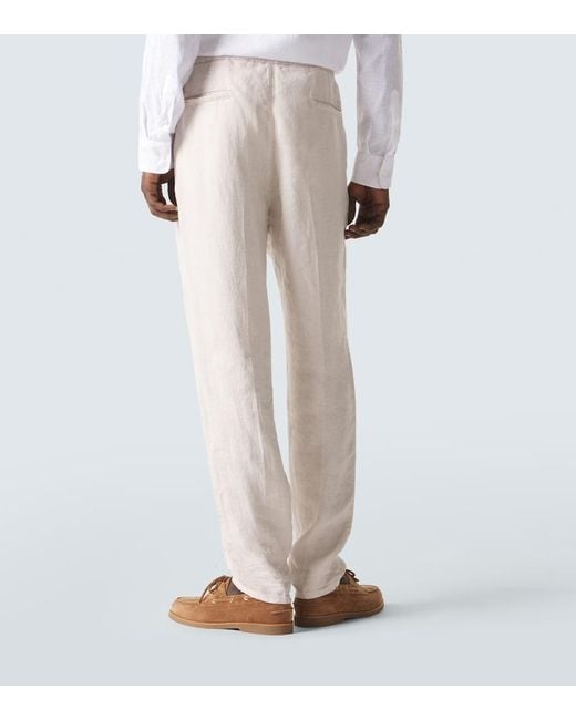 Brunello Cucinelli White Linen Tapered Pants for men