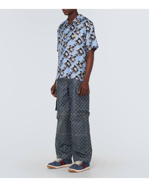 Pantalones de denim con GG en jacquard Gucci de hombre de color Gray